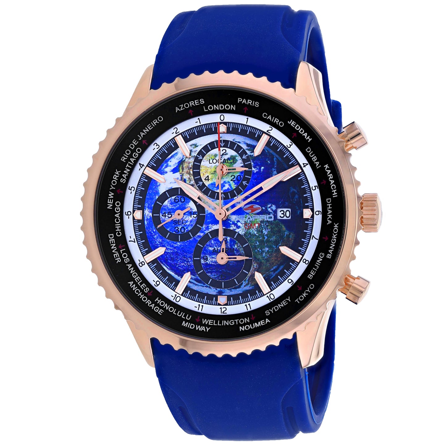 Seapro Men's 47mm Meridian Quartz GMT Alarm Rubber Strap Watch