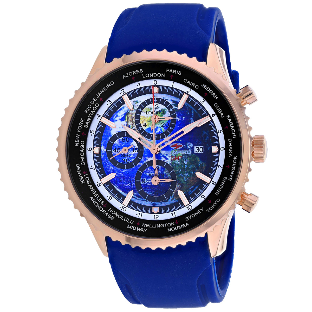Seapro Men's 47mm Meridian Quartz GMT Alarm Rubber Strap Watch