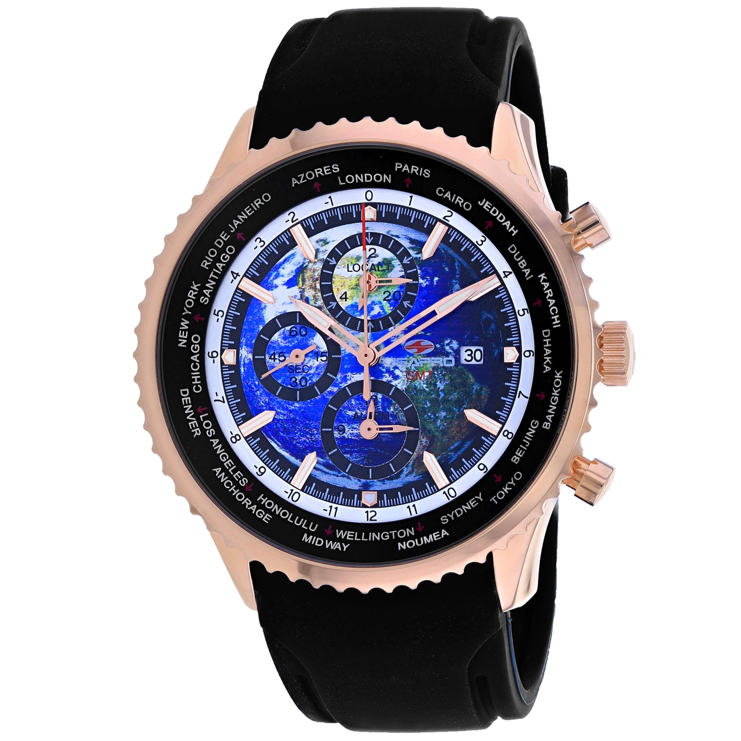 Seapro Men's 47mm Meridian Quartz GMT Alarm Rubber Strap Watch