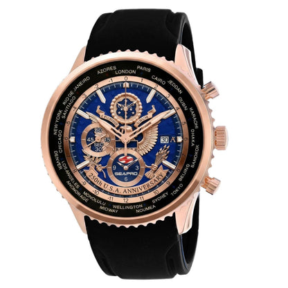 Seapro Men's 45mm 250th Anniversary Quartz Meridian World Timer Rubber Strap Watch