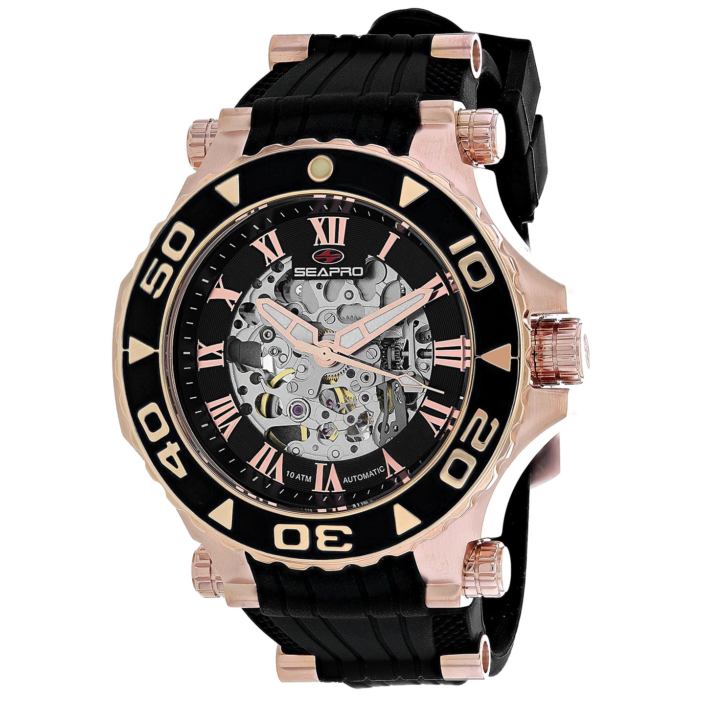 Seapro Men's 50mm Seaway Automatic Skeletonized Dial Rubber Strap Watch