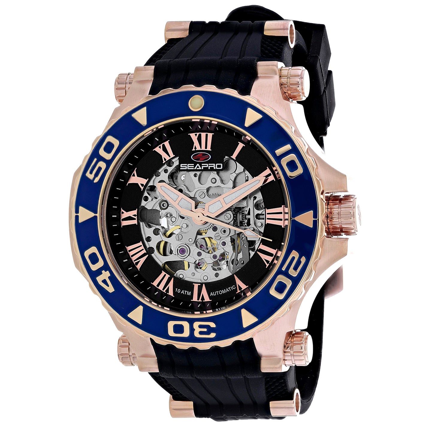 Seapro Men's 50mm Seaway Automatic Skeletonized Dial Rubber Strap Watch