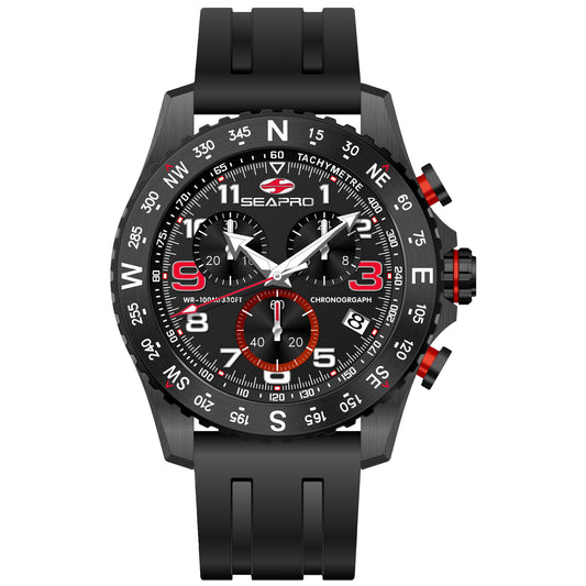 Seapro Men's 44mm Gallantry Quartz Chronograph Rubber Strap Watch