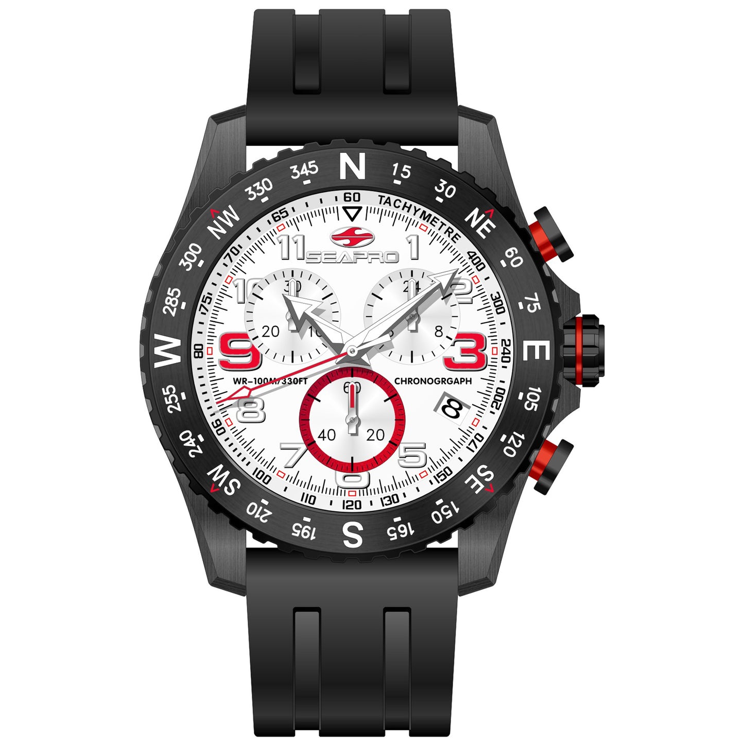 Seapro Men's 44mm Gallantry Quartz Chronograph Rubber Strap Watch
