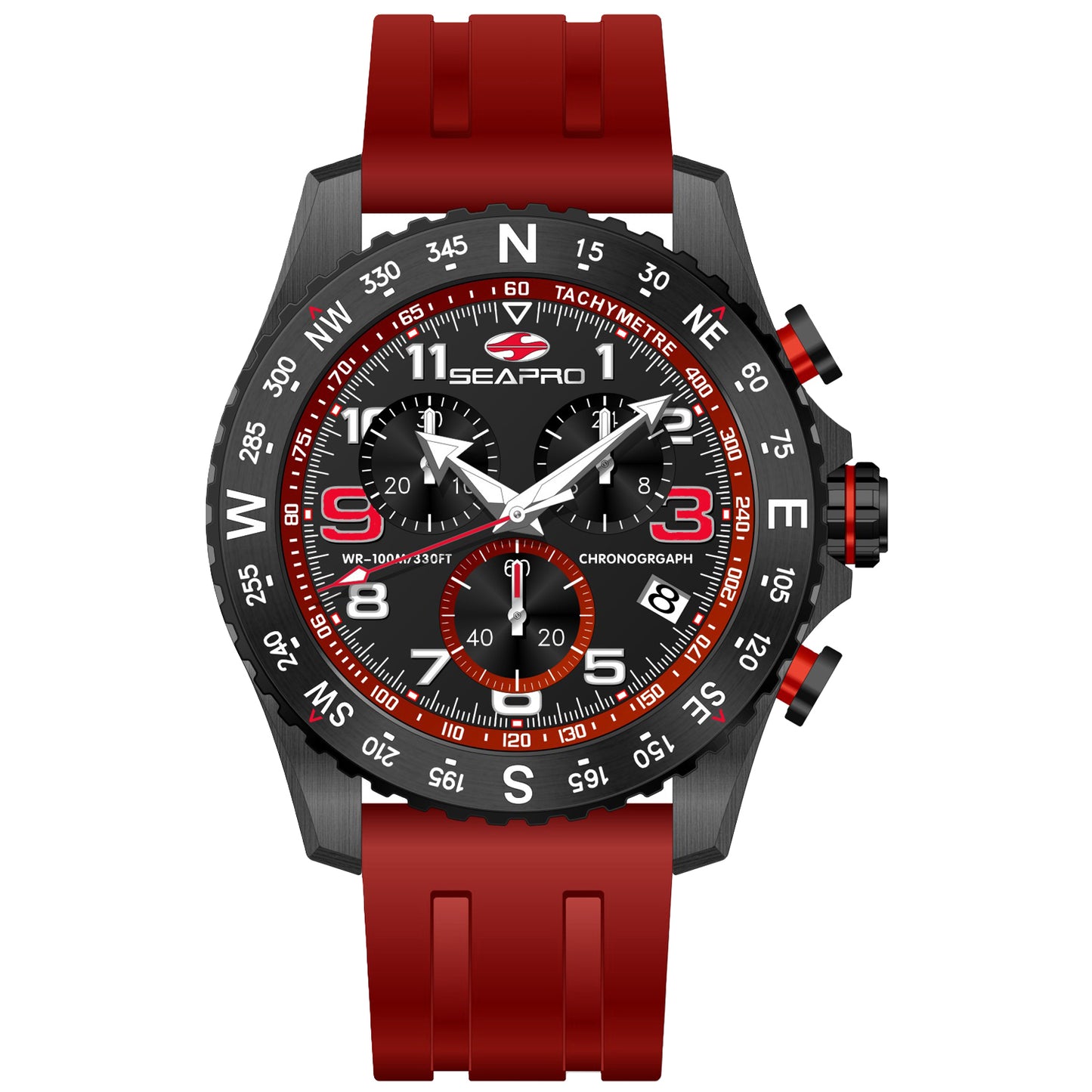 Seapro Men's 44mm Gallantry Quartz Chronograph Rubber Strap Watch