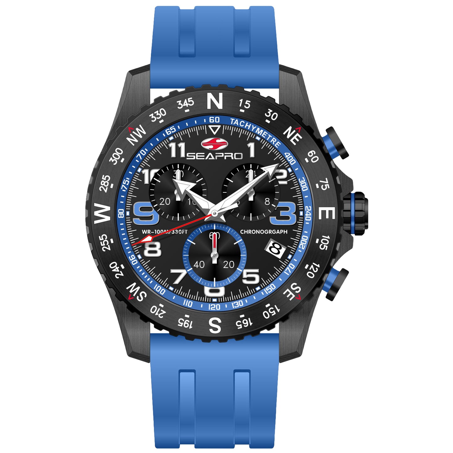 Seapro Men's 44mm Gallantry Quartz Chronograph Rubber Strap Watch