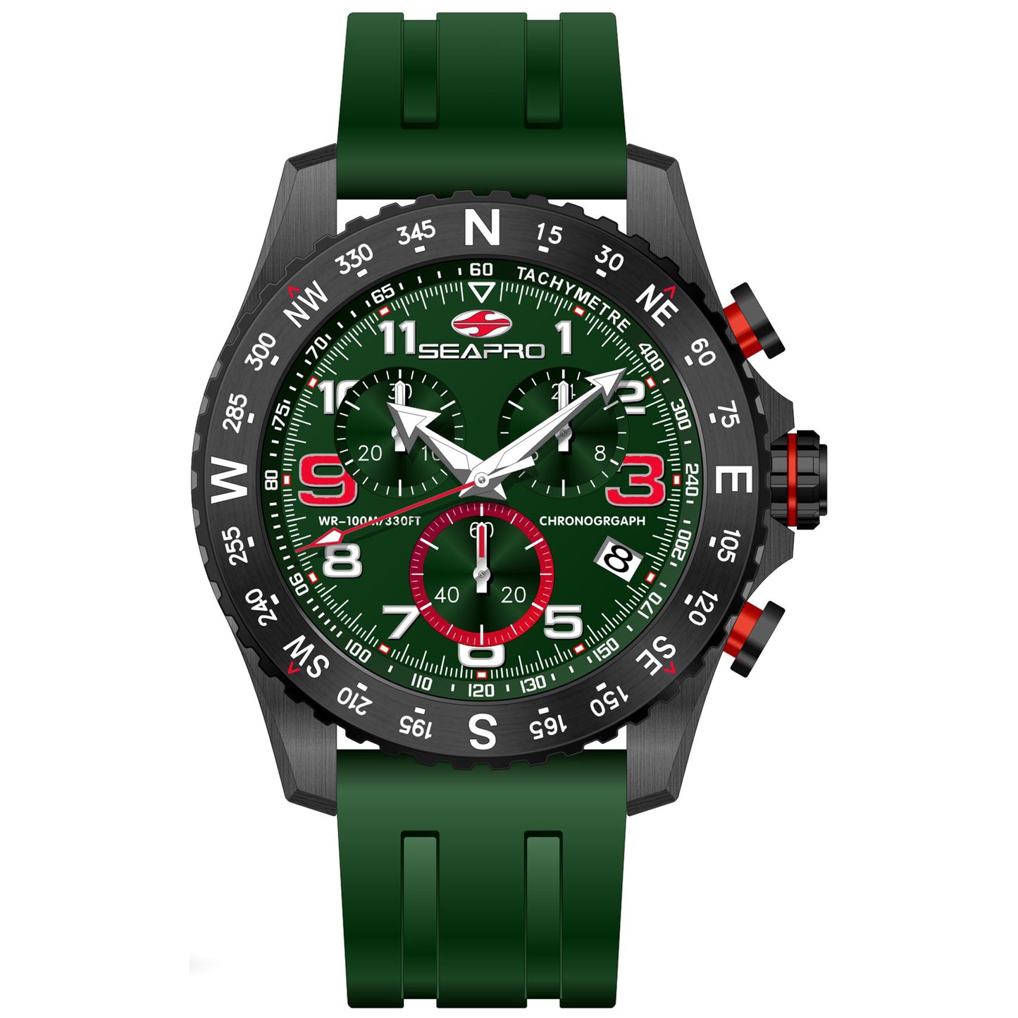 Seapro Men's 44mm Gallantry Quartz Chronograph Rubber Strap Watch