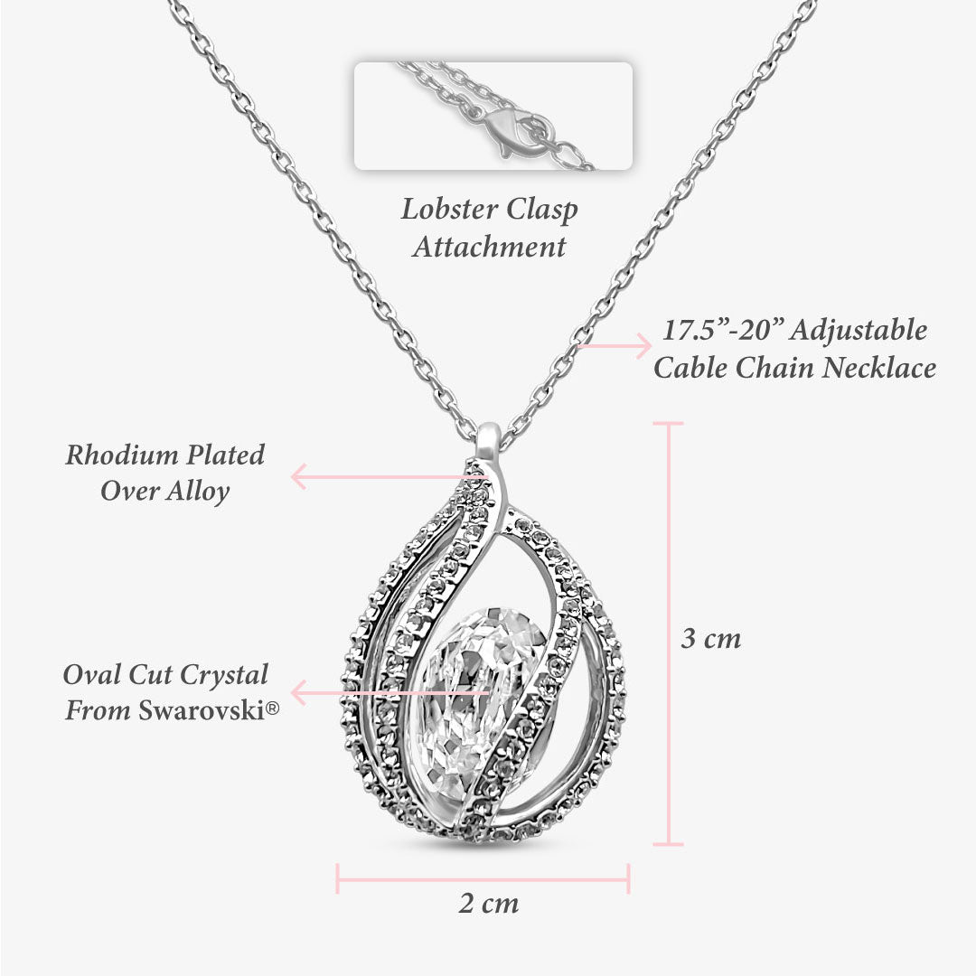 TRYNDI Rhodium Plated "To My Darling Wife" Swarovski Crystal Birdcage Necklace