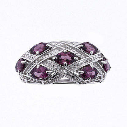 Belle Artique Sterling Silver Gemstone & White Topaz Woven Beaded X Ring