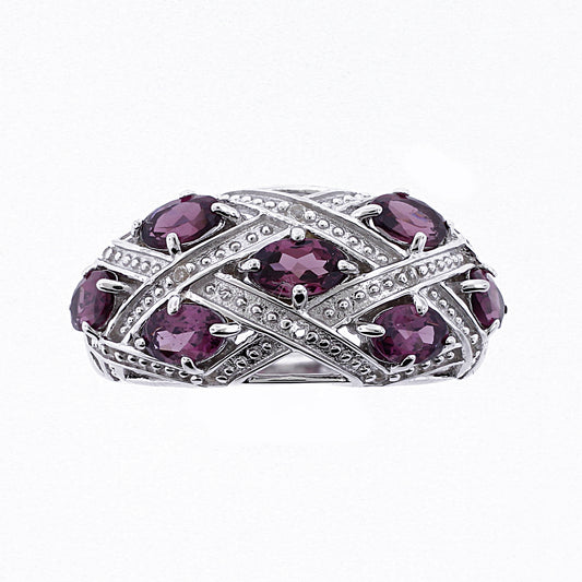 Belle Artique Sterling Silver Gemstone & White Topaz Woven Beaded X Ring