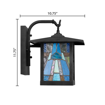 Tiffany-Style Lighting Aqua and Amber Stained Glass 1-Light Outdoor Lantern Wall Sconce