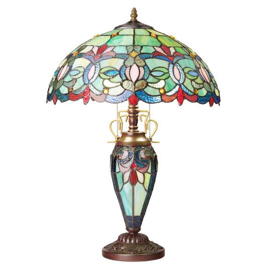 Tiffany-Style Lighting 24.5" Victorian Double Lit Stained Glass Table Lamp