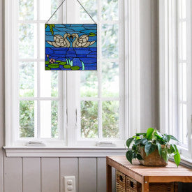 Tiffany-Style Lighting Swans Stained Glass Window Panel