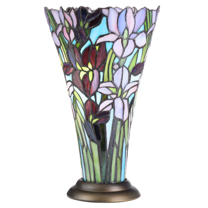 Tiffany-Style Lighting 13.5" Floral Vase Stained Glass Hurricane Table Lamp
