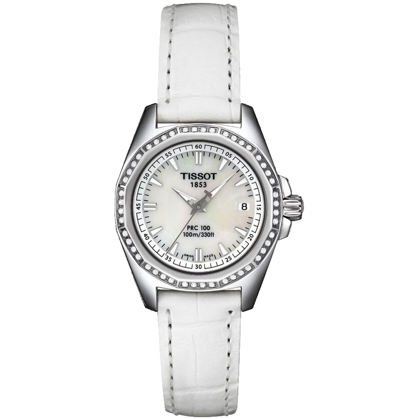 Tissot Women's 28mm PRC 100 T-Sport Diamond Swiss Made Quartz Leather Strap Watch