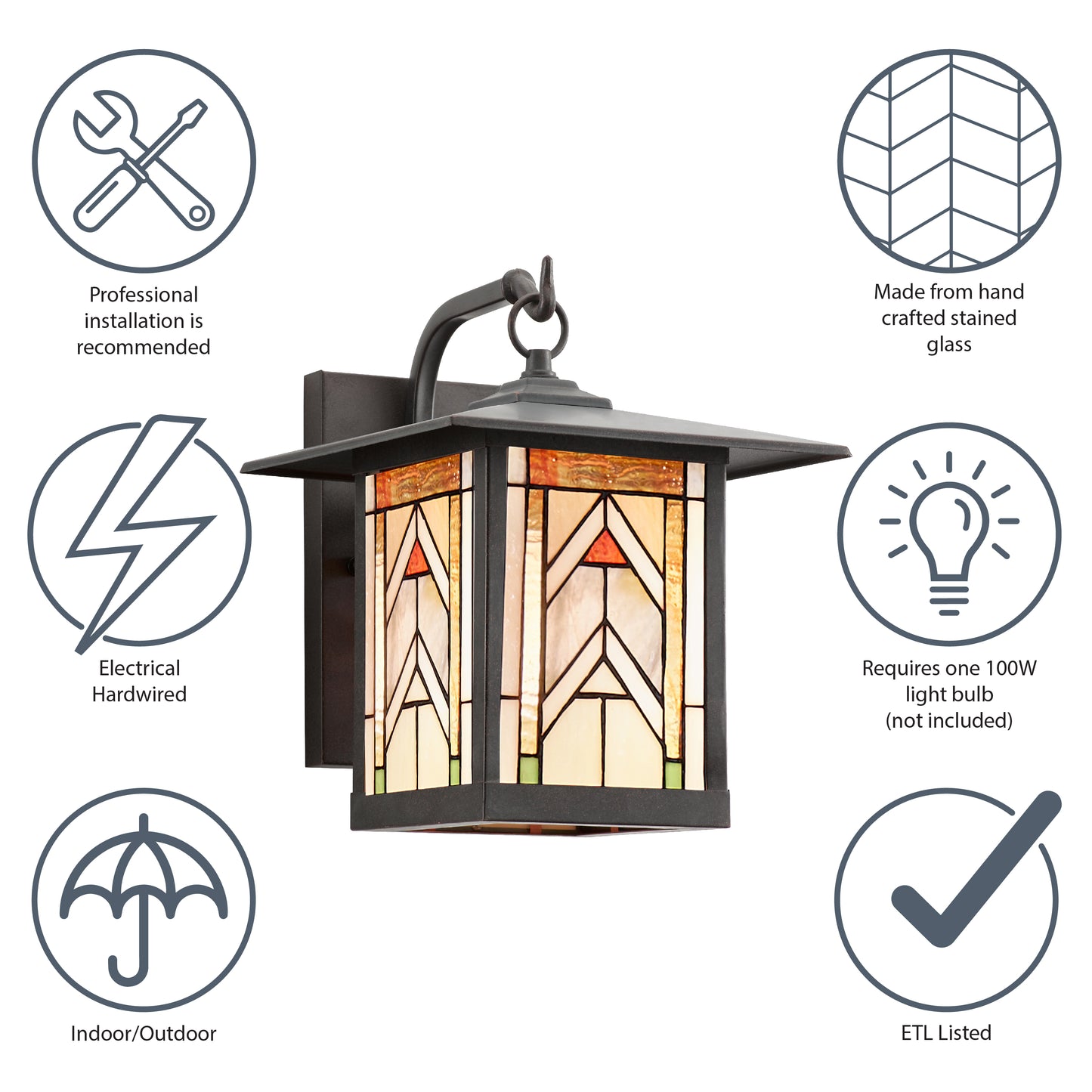 Tiffany-Style Lighting Terracotta Stained Glass and Oil Rubbed Bronze 1-Light Outdoor Lantern Wall Sconce