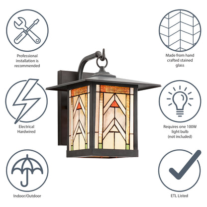 Tiffany-Style Lighting Terracotta Stained Glass and Oil Rubbed Bronze 1-Light Outdoor Lantern Wall Sconce