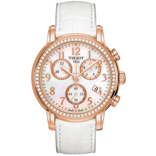 Tissot Women's 35mm T-Gold Swiss Made Quartz Diamond Accented Leather Strap 18K Gold Watch