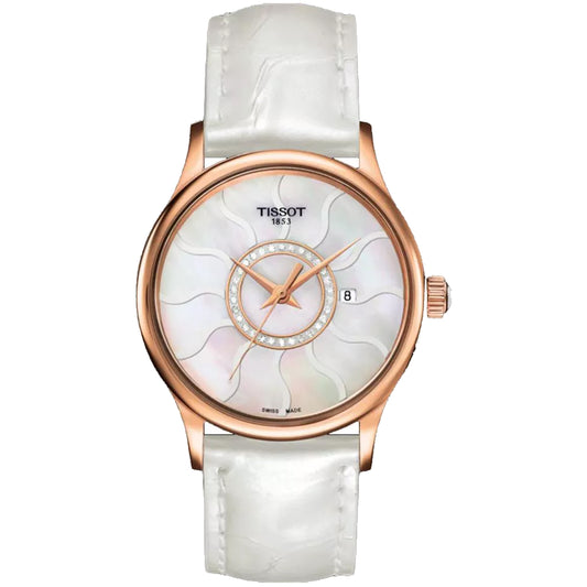 Tissot Women's 30mm T-Gold Swiss Made Quartz Diamond Accented Leather Strap 18K Gold Watch