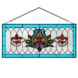 Tiffany-Style Lighting 30" Blue Multi Fleur De Lis Stained Glass Pub Window Panel