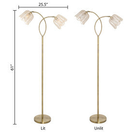 Tiffany-Style Lighting 61" Meg Brushed Gold Metal Candlestick Floor Lamp with Rattan Shades