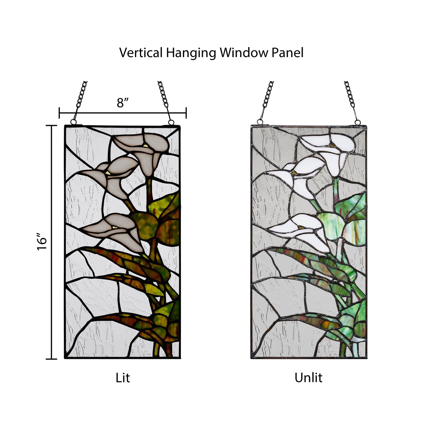 Tiffany-Style Lighting 16" Calla Lilies Design Stained Glass Window Panel