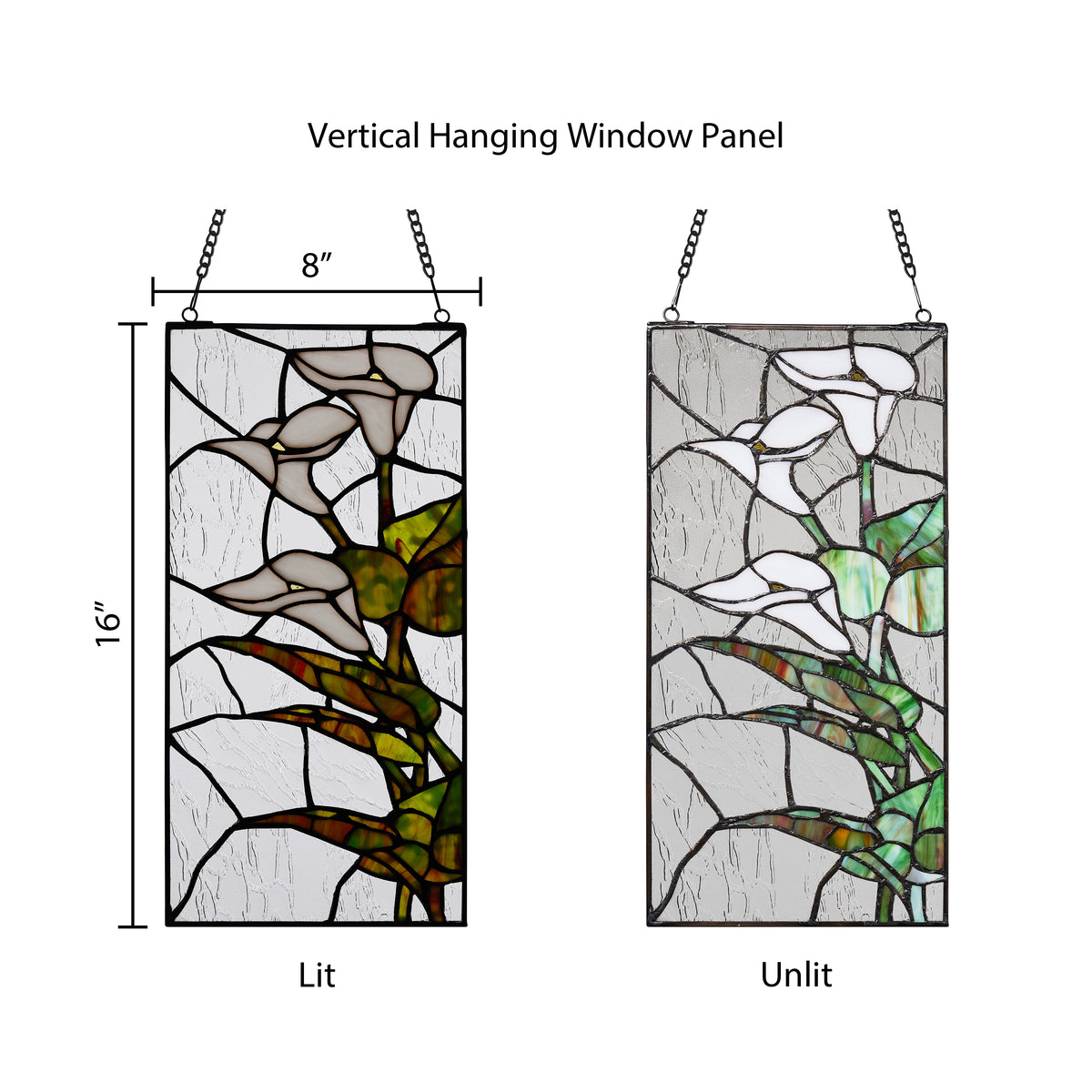 Tiffany-Style Lighting 16" Calla Lilies Design Stained Glass Window Panel