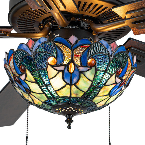 Tiffany-Style Lighting 52" Halston Indoor Glass Oil Rubbed Bronze Ceiling Fan