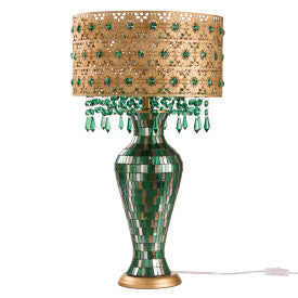 Tiffany-Style Lighting 25" Jeweled Gold Drum Shade Urn Table Lamp