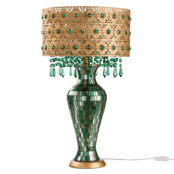 Tiffany-Style Lighting 25" Jeweled Gold Drum Shade Urn Table Lamp