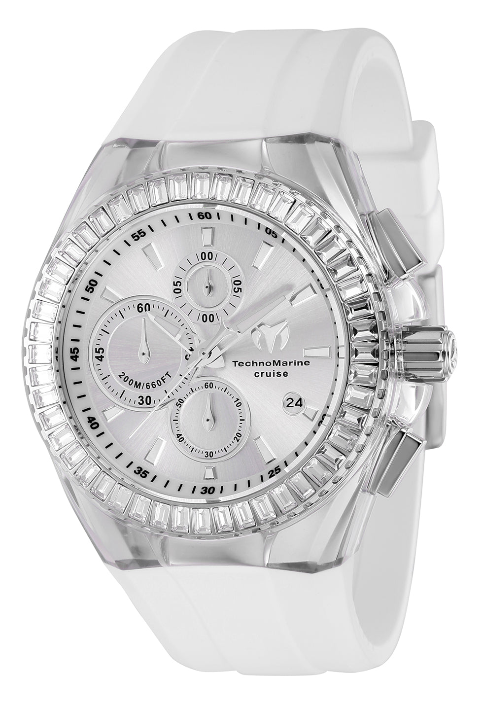 TechnoMarine Men's 45mm Cruise Quartz Baguette Crystal Silicone Strap Watch