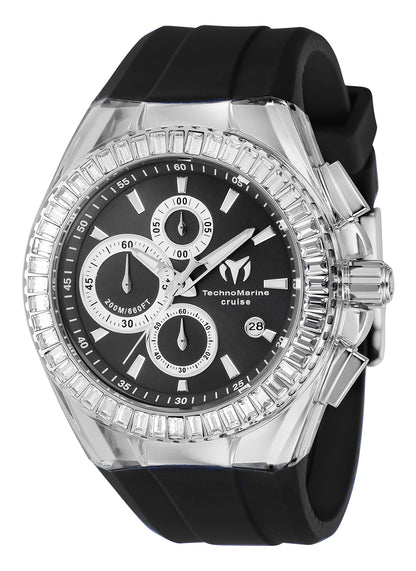 TechnoMarine Men's 45mm Cruise Quartz Baguette Crystal Silicone Strap Watch