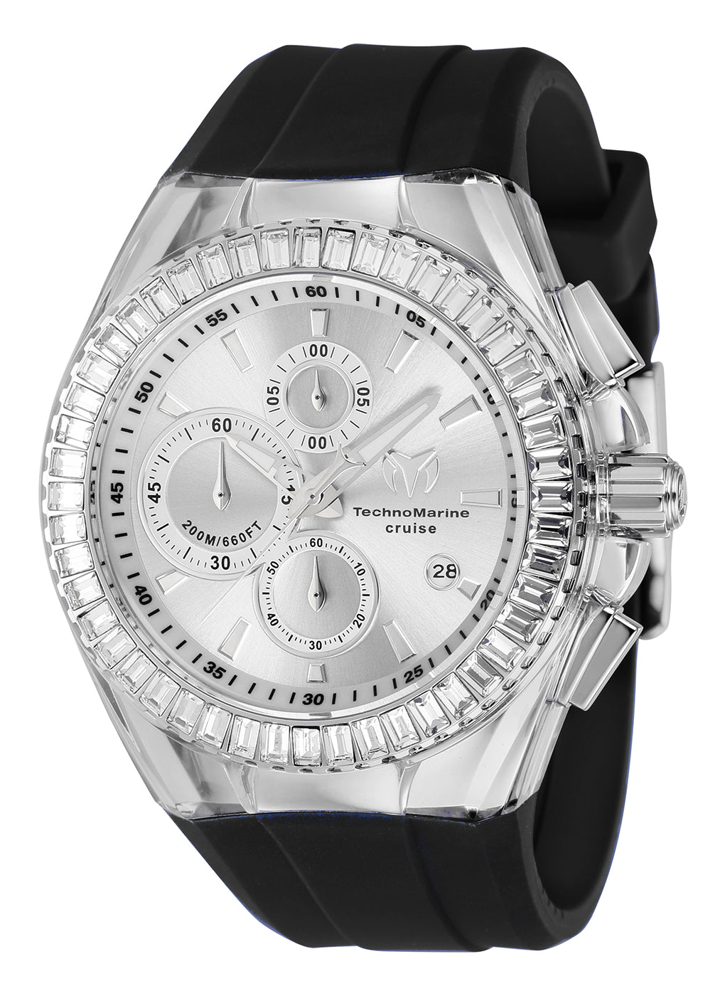 TechnoMarine Men's 45mm Cruise Quartz Baguette Crystal Silicone Strap Watch