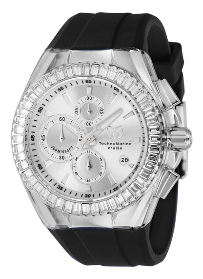 TechnoMarine Men's 45mm Cruise Quartz Baguette Crystal Silicone Strap Watch