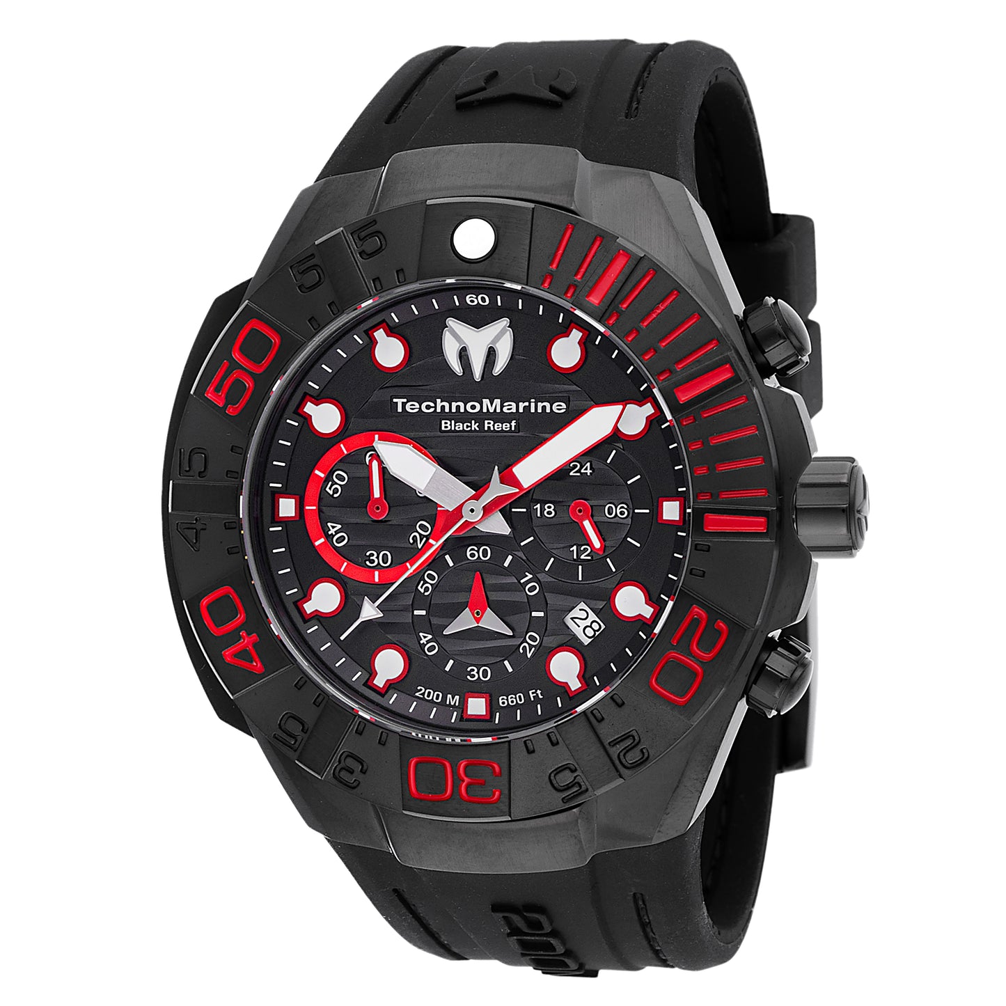 TechnoMarine Men's 45mm Reef Black Quartz Chronograph Silicone Strap Watch