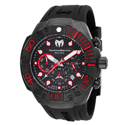 TechnoMarine Men's 45mm Reef Black Quartz Chronograph Silicone Strap Watch