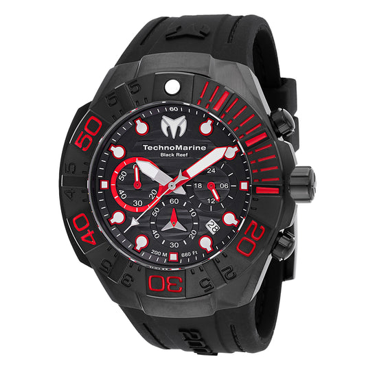 TechnoMarine Men's 45mm Reef Black Quartz Chronograph Silicone Strap Watch