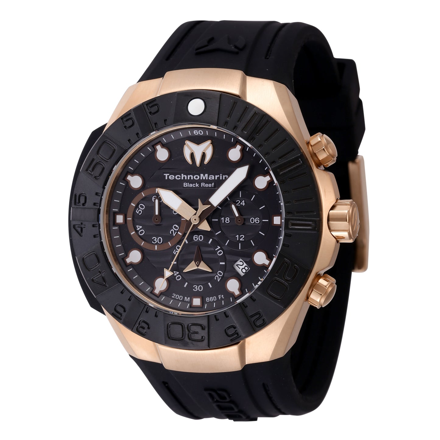 TechnoMarine Men's 45mm Reef Black Quartz Chronograph Silicone Strap Watch