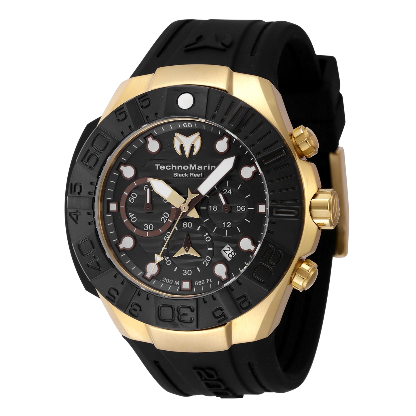 TechnoMarine Men's 45mm Reef Black Quartz Chronograph Silicone Strap Watch