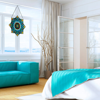 Tiffany-Style Lighting 24" Stained Glass Peacock Star Window Panel