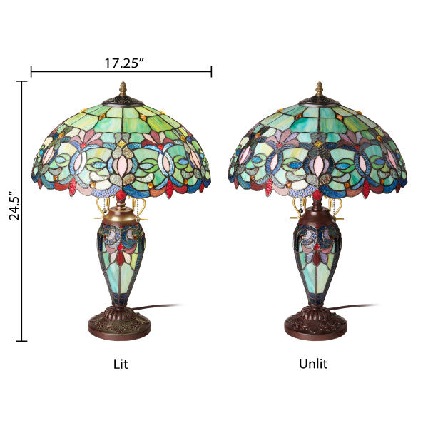 Tiffany-Style Lighting 24.5" Victorian Double Lit Stained Glass Table Lamp