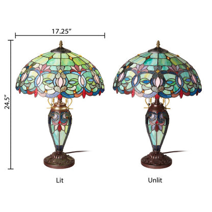 Tiffany-Style Lighting 24.5" Victorian Double Lit Stained Glass Table Lamp