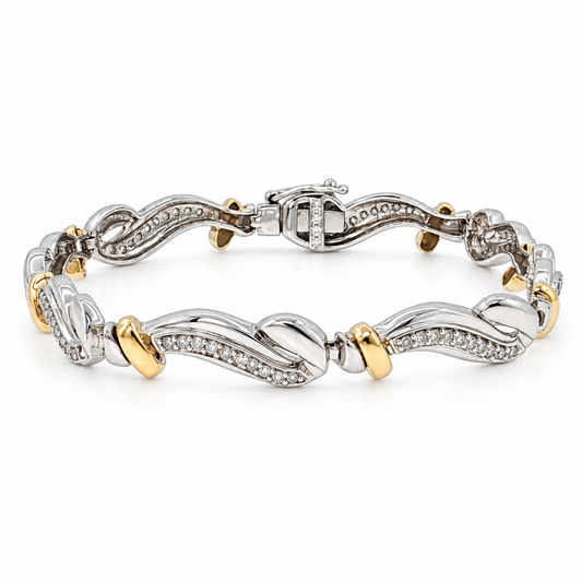 Sterling Silver 1.00ctw Diamond Two-Tone Twisted Bracelet
