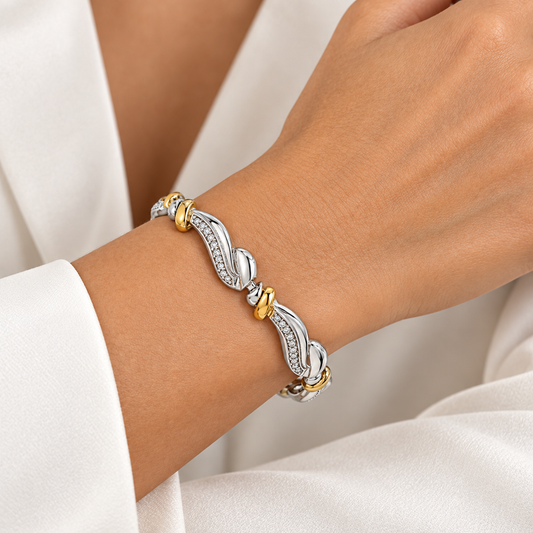 Sterling Silver 1.00ctw Diamond Two-Tone Twisted Bracelet