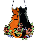 Tiffany-Style Lighting 12.5" Stained Glass Cats in the Garden Window Panel