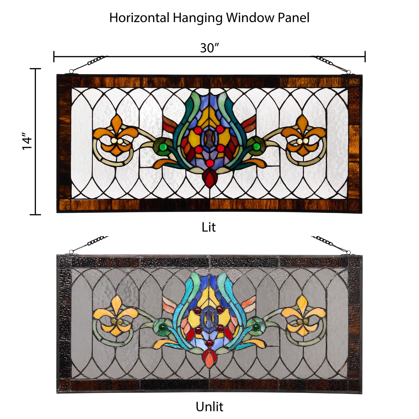 Tiffany-Style Lighting 30" Amber Multi Fleur De Lis Stained Glass Pub Window Panel