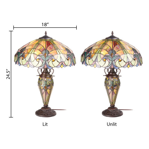 Tiffany-Style Lighting 24.5" Halston Double Lit Bowl Shade Stained Glass Table Lamp