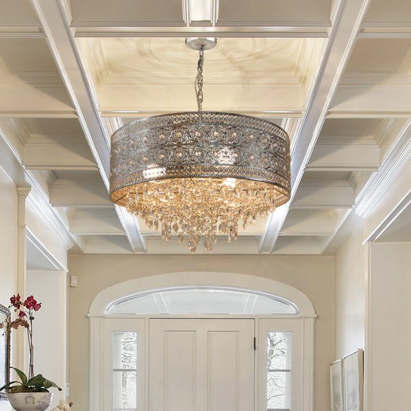 Tiffany-Style Lighting 24" Brielle Polished Nickel & Crystal 3-Light Chandelier