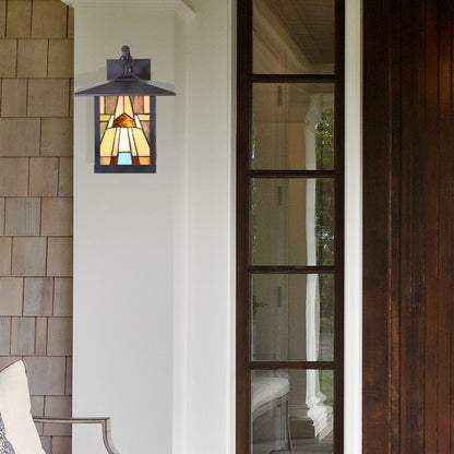 Tiffany-Style Lighting Natural Stained Glass and Oil Rubbed Bronze 1-Light Outdoor Lantern Wall Sconce