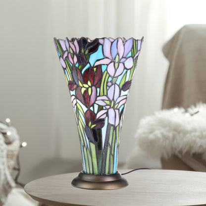Tiffany-Style Lighting 13.5" Floral Vase Stained Glass Hurricane Table Lamp